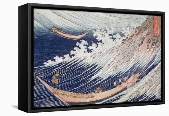 Two Small Fishing Boats on the Sea-Katsushika Hokusai-Framed Stretched Canvas