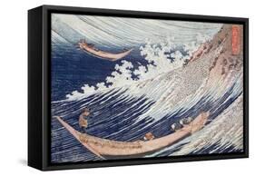 Two Small Fishing Boats on the Sea-Katsushika Hokusai-Framed Stretched Canvas