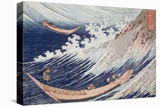 Two Small Fishing Boats on the Sea-Katsushika Hokusai-Stretched Canvas