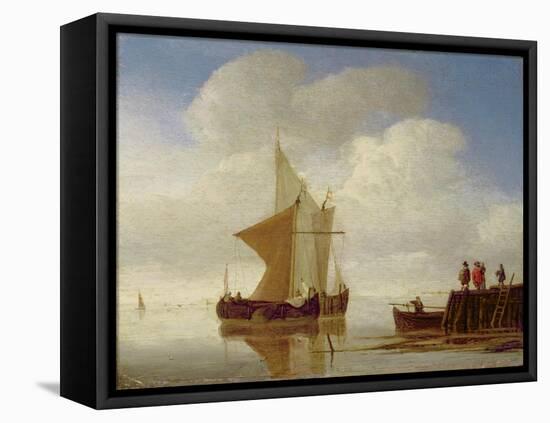Two Smalschips Off the End of a Pier, C.1700-10-Willem Van De, The Younger Velde-Framed Stretched Canvas