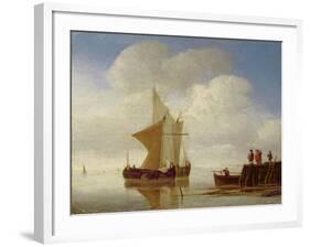 Two Smalschips Off the End of a Pier, C.1700-10-Willem Van De, The Younger Velde-Framed Giclee Print