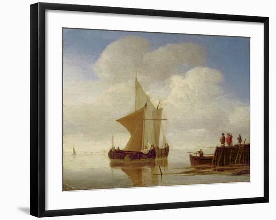 Two Smalschips Off the End of a Pier, C.1700-10-Willem Van De, The Younger Velde-Framed Giclee Print