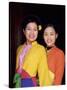 Two Smiling Vietnamese Women in Traditional Dress, North Vietnam, Vietnam-Gavin Hellier-Stretched Canvas