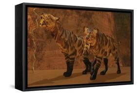 Two Smilodon Cats Find Protection in a Vast Cave System-null-Framed Stretched Canvas