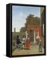 Two Soldiers and a Woman Drinking in a Courtyard-Pieter de Hooch-Framed Stretched Canvas