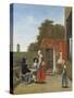 Two Soldiers and a Woman Drinking in a Courtyard-Pieter de Hooch-Stretched Canvas