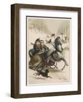 Two Spanish Ladies Go for a Sleigh Ride Accompanied by Their Dog-D. Eusebio Planas-Framed Art Print