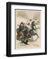 Two Spanish Ladies Go for a Sleigh Ride Accompanied by Their Dog-D. Eusebio Planas-Framed Art Print