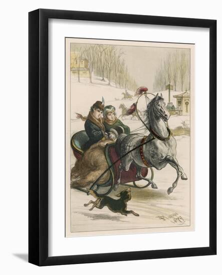 Two Spanish Ladies Go for a Sleigh Ride Accompanied by Their Dog-D. Eusebio Planas-Framed Art Print