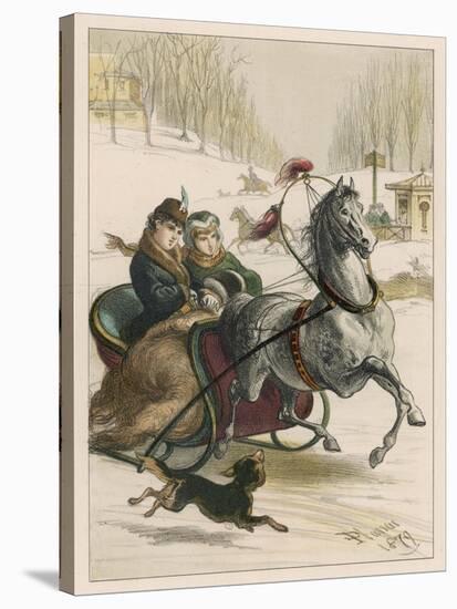 Two Spanish Ladies Go for a Sleigh Ride Accompanied by Their Dog-D. Eusebio Planas-Stretched Canvas