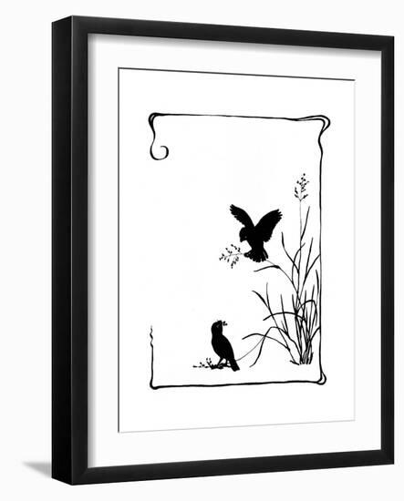 Two Sparrows Collecting Grass Seeds-Mary Baker-Framed Giclee Print