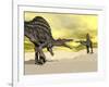 Two Spinosaurus Dinosaur Fighting in the Desert-null-Framed Art Print