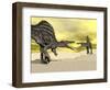 Two Spinosaurus Dinosaur Fighting in the Desert-null-Framed Art Print