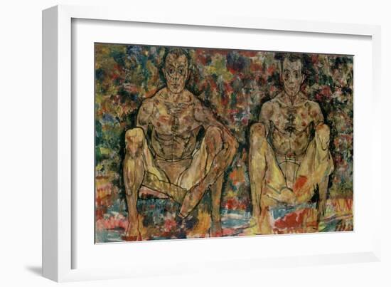 Two Squatting Men, (Double Self-Portrait), 1918-Egon Schiele-Framed Giclee Print