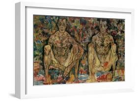 Two Squatting Men, (Double Self-Portrait), 1918-Egon Schiele-Framed Giclee Print