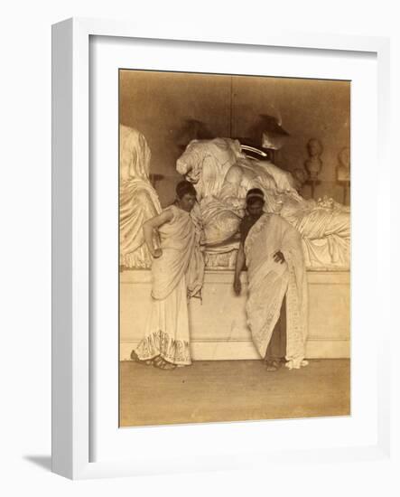 Two students in Grecian Costume before a plaster cast of the three fates from the Elgin Marbles-Thomas Cowperthwait Eakins-Framed Photographic Print