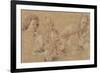 Two Studies of a Flutist and a Study of the Head of a Boy-Jean-Antoine Watteau-Framed Art Print