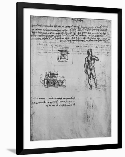 'Two Studies of a Nude Figure and the View and Plan of a Building', c1480 (1945)-Leonardo Da Vinci-Framed Giclee Print