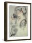Two Studies of a Young Woman, Red Chalk, Pencil-Jean Antoine Watteau-Framed Giclee Print