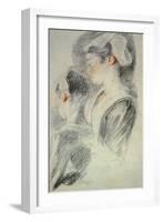 Two Studies of a Young Woman, Red Chalk, Pencil-Jean Antoine Watteau-Framed Giclee Print