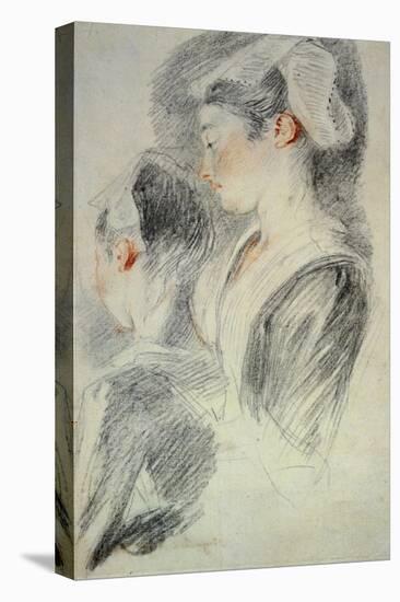 Two Studies of a Young Woman, Red Chalk, Pencil-Jean Antoine Watteau-Stretched Canvas