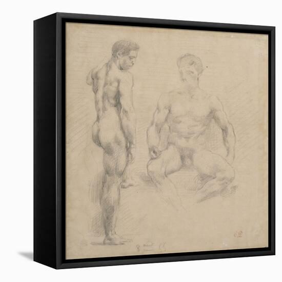 Two Studies of Nude Men One Standing, Another Sitting-Eugene Delacroix-Framed Stretched Canvas