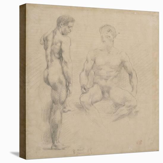 Two Studies of Nude Men One Standing, Another Sitting-Eugene Delacroix-Stretched Canvas