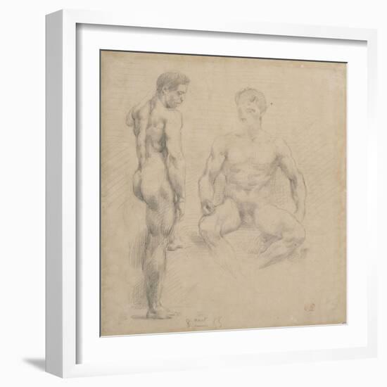 Two Studies of Nude Men One Standing, Another Sitting-Eugene Delacroix-Framed Giclee Print