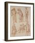 Two Studies of the Doctor in the Italian Comedy and Four Officers, Three Standing, One Seated-Jean Antoine Watteau-Framed Premium Giclee Print