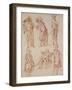 Two Studies of the Doctor in the Italian Comedy and Four Officers, Three Standing, One Seated-Jean Antoine Watteau-Framed Giclee Print