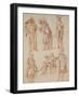 Two Studies of the Doctor in the Italian Comedy and Four Officers, Three Standing, One Seated-Jean Antoine Watteau-Framed Giclee Print