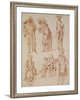 Two Studies of the Doctor in the Italian Comedy and Four Officers, Three Standing, One Seated-Jean Antoine Watteau-Framed Giclee Print