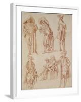 Two Studies of the Doctor in the Italian Comedy and Four Officers, Three Standing, One Seated-Jean Antoine Watteau-Framed Giclee Print