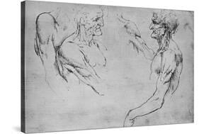 'Two Studies of the Upper Part of an Old Man and Two Studies of Arms', c1480 (1945)-Leonardo Da Vinci-Stretched Canvas