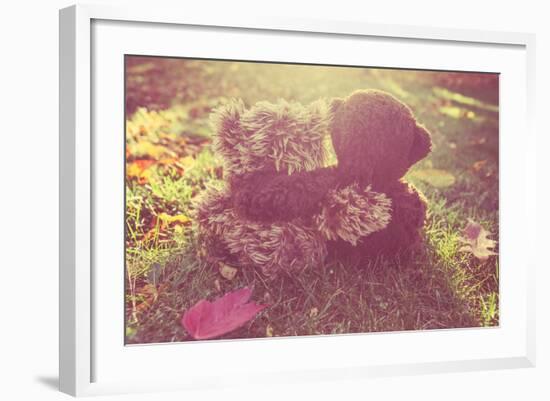 Two Stuffed Bears Hugging. Instagram Effect-soupstock-Framed Photographic Print