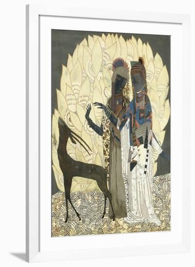 Two Stylised Women with an Antelope Amongst Foliages, C.1928-Francois-Louis Schmied-Framed Giclee Print