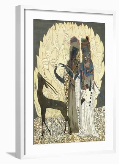 Two Stylised Women with an Antelope Amongst Foliages, C.1928-Francois-Louis Schmied-Framed Giclee Print