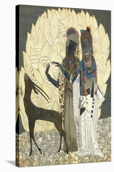 Two Stylised Women with an Antelope Amongst Foliages, C.1928-Francois-Louis Schmied-Stretched Canvas