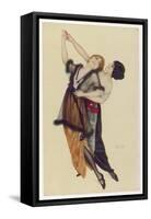 Two Stylishly Dressed Ladies Dance the Tango Stylishly Together-null-Framed Stretched Canvas