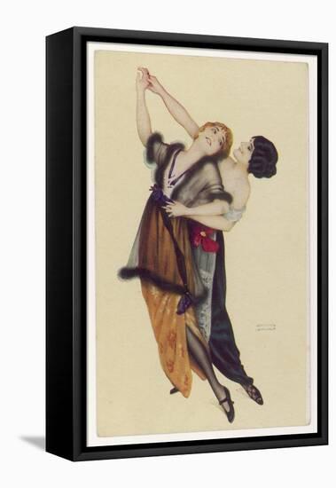 Two Stylishly Dressed Ladies Dance the Tango Stylishly Together-null-Framed Stretched Canvas