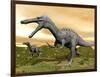 Two Suchomimus Dinosaurs Running-null-Framed Art Print