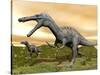 Two Suchomimus Dinosaurs Running-null-Stretched Canvas