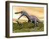 Two Suchomimus Dinosaurs Running-null-Framed Art Print