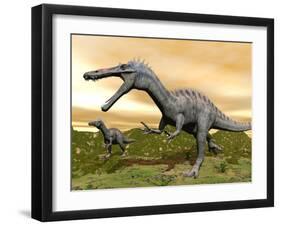 Two Suchomimus Dinosaurs Running-null-Framed Art Print