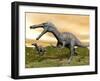 Two Suchomimus Dinosaurs Running-null-Framed Art Print