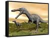 Two Suchomimus Dinosaurs Running-null-Framed Stretched Canvas