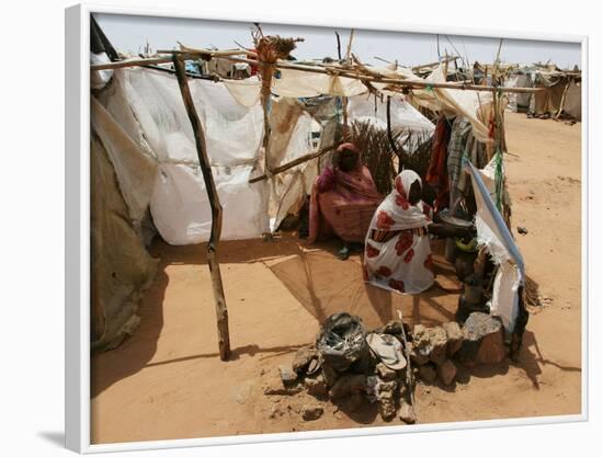 Two Sudanese Women Sit at a Make Shift Hut-null-Framed Photographic Print