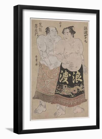 Two Sumo Wrestlers (Colour Woodblock Print)-Katsukawa Shunsho-Framed Giclee Print