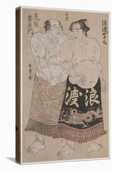 Two Sumo Wrestlers (Colour Woodblock Print)-Katsukawa Shunsho-Stretched Canvas