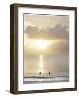 Two Swimmers in Ocean at Sunset, Grace Bay, Providenciales, Turks and Caicos, West Indies-Kim Walker-Framed Photographic Print